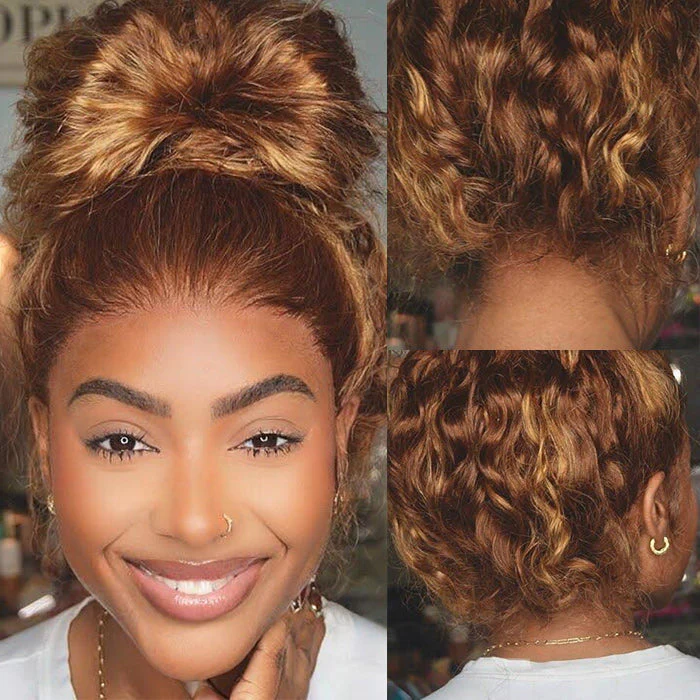 Invisi-String 360 HD Lace Frontal Balayage Highlights Blonde Glueless Wig Snug Fit Water Wave Human Hair Wigs - Image 3