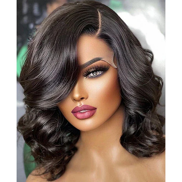Loose Wave Side Part Bob Wig Left/Right C Part HD Lace Asymmetrical Human Hair Wig for Women - Image 3