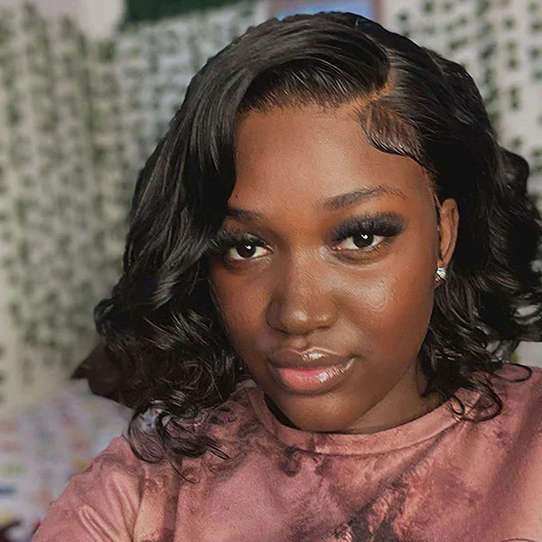 Loose Wave Side Part Bob Wig Left/Right C Part HD Lace Asymmetrical Human Hair Wig for Women - Image 4