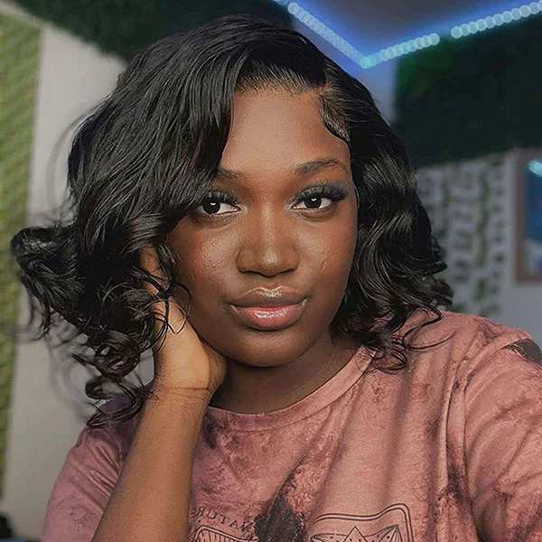 Loose Wave Side Part Bob Wig Left/Right C Part HD Lace Asymmetrical Human Hair Wig for Women - Image 5