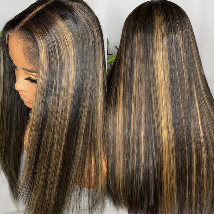 P1B/30 Highlight Brown Straight 4C Edges Wig Glueless Human Hair Wigs with Natural Hairline - Image 3