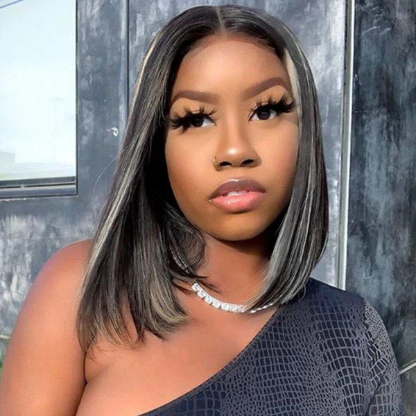 Platinum Blonde Highlight Straight Bob Wig 1B/613 Mixed Color HD Lace Short Human Hair Wigs - Image 5