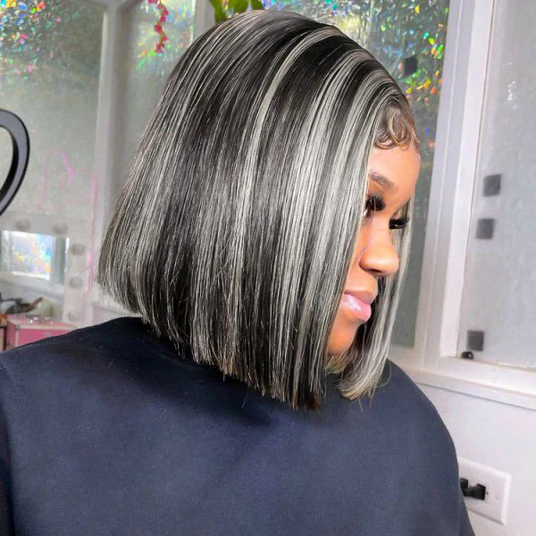 Platinum Blonde Highlight Straight Bob Wig 1B/613 Mixed Color HD Lace Short Human Hair Wigs - Image 6