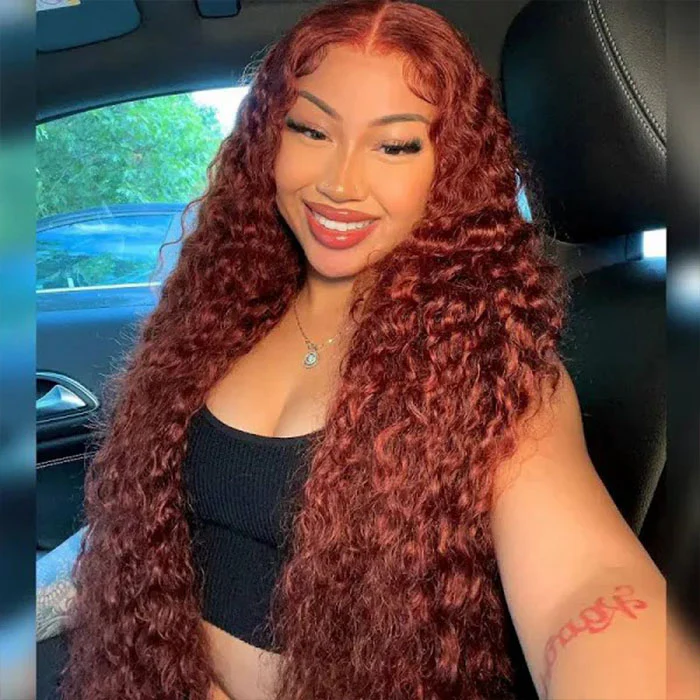 Clearance Sale | Pre All 13x4 Glueless HD Lace Sunset Reddish Brown Jerry Curly Drawstring Wig With Bleached Knots Special Offer - Image 4