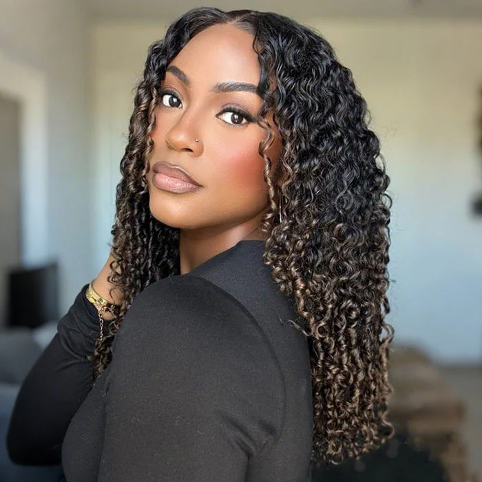 Pull Go Drawstring 13x4 Lace Front Wig Black to Chestnut Brown Jerry Curly Wig 180% Density Special Offer - Image 3