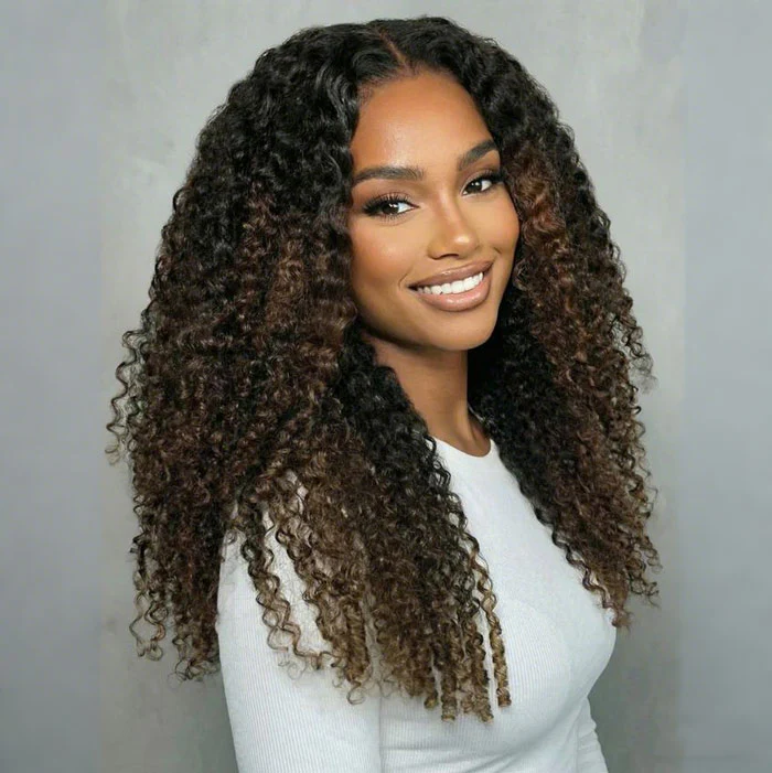 Pull Go Drawstring 13x4 Lace Front Wig Black to Chestnut Brown Jerry Curly Wig 180% Density Special Offer - Image 4
