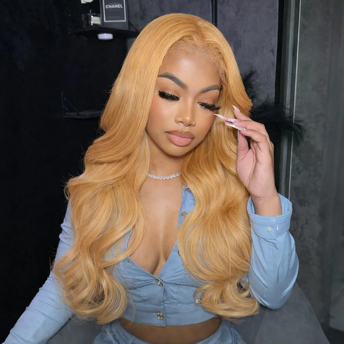 Real 4C Hairline Glueless Body Wave Human Hair Wig Kinky Edges Ready to Wear #27 Caramel Blonde - Image 4