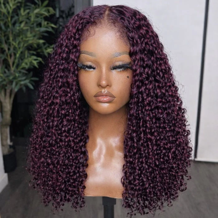 Realistic 4C Hairline Kinky Edges Black Cherry Glueless Curly Human Hair HD Lace Frontal Wig - Image 3
