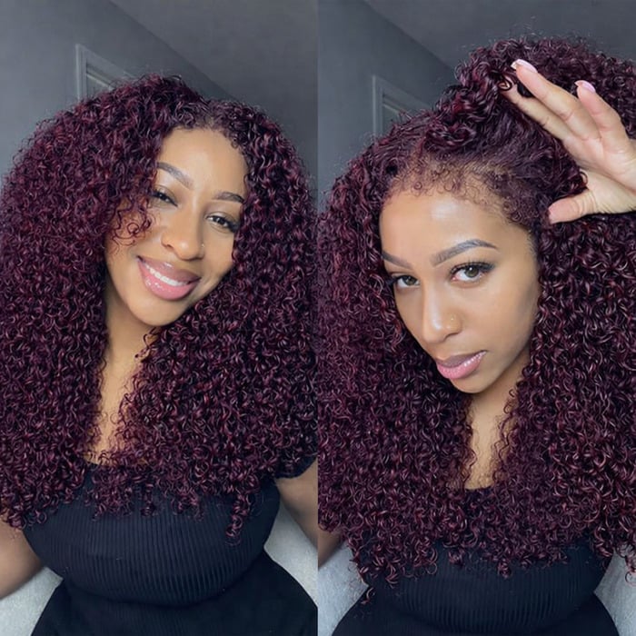 Realistic 4C Hairline Kinky Edges Black Cherry Glueless Curly Human Hair HD Lace Frontal Wig - Image 4