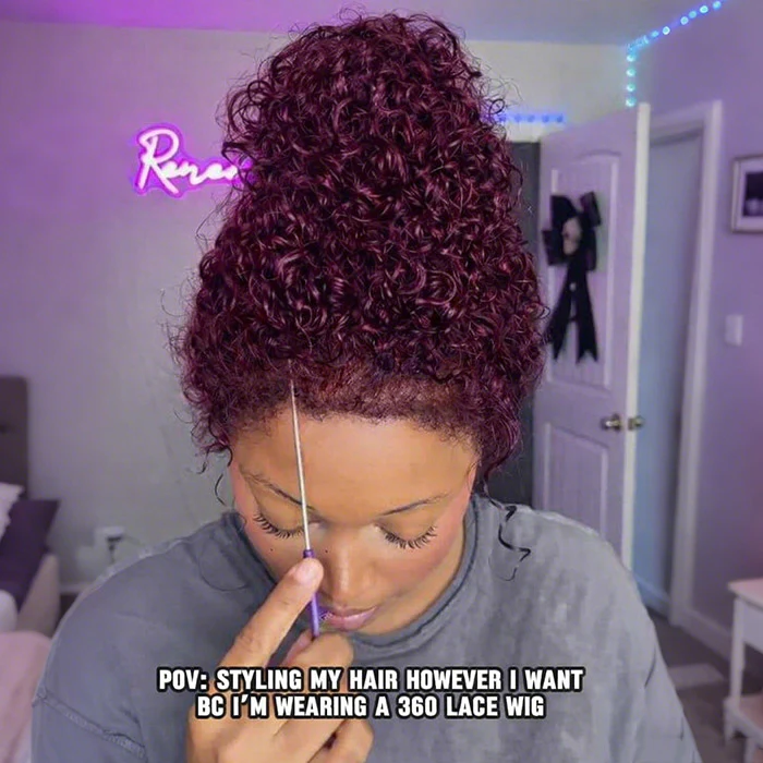 Realistic 4C Hairline Kinky Edges Black Cherry Glueless Curly Human Hair HD Lace Frontal Wig - Image 5