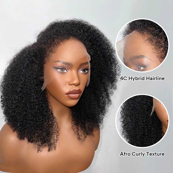 Limited Design | 4C Hairline Jerry Curly Wig 220% Density Glueless HD Lace Kinky Edges Afro Kinky Curly Human Hair Wigs - Image 3