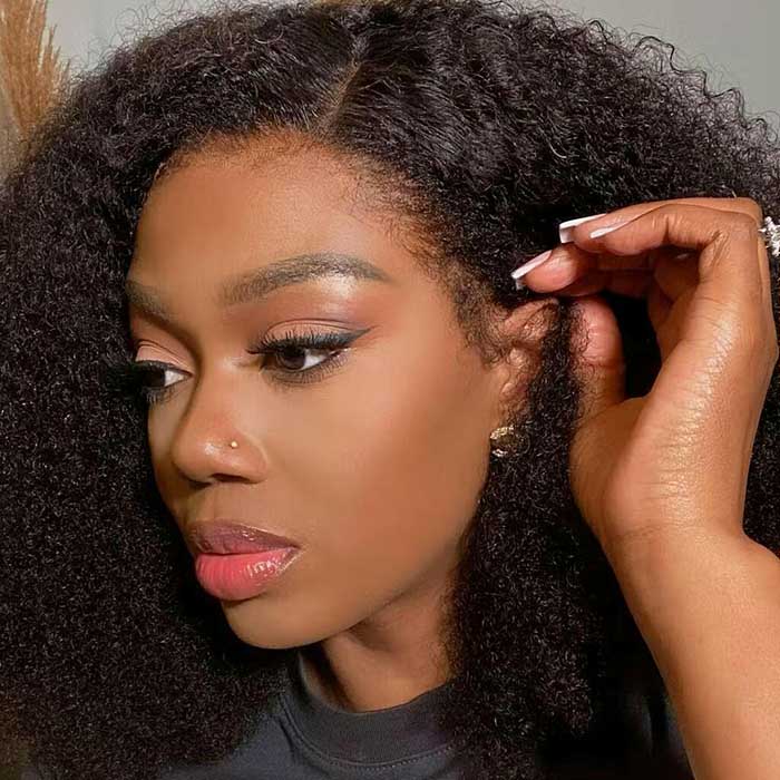 Limited Design | 4C Hairline Jerry Curly Wig 220% Density Glueless HD Lace Kinky Edges Afro Kinky Curly Human Hair Wigs - Image 6