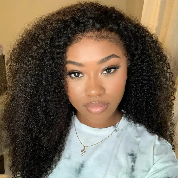 Limited Design | 4C Hairline Jerry Curly Wig 220% Density Glueless HD Lace Kinky Edges Afro Kinky Curly Human Hair Wigs - Image 4