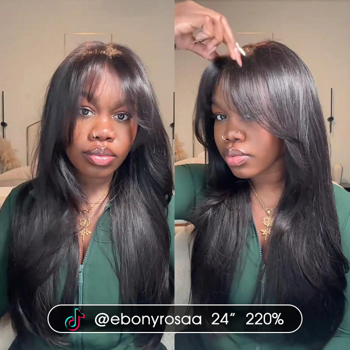 New Curtain Bangs Glueless HD Lace Wig Trendy Straight Human Hair Wigs with Adjustable Strap-Subella Hair - Image 3