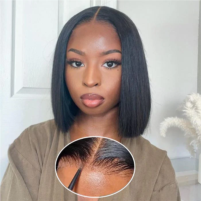 [$99 = 2 Wigs] 220% Density Straight & Curly Blunt Cut Bob Wig 4x4 HD Lace Closure Short Human Hair Wigs Special Offer - Image 4