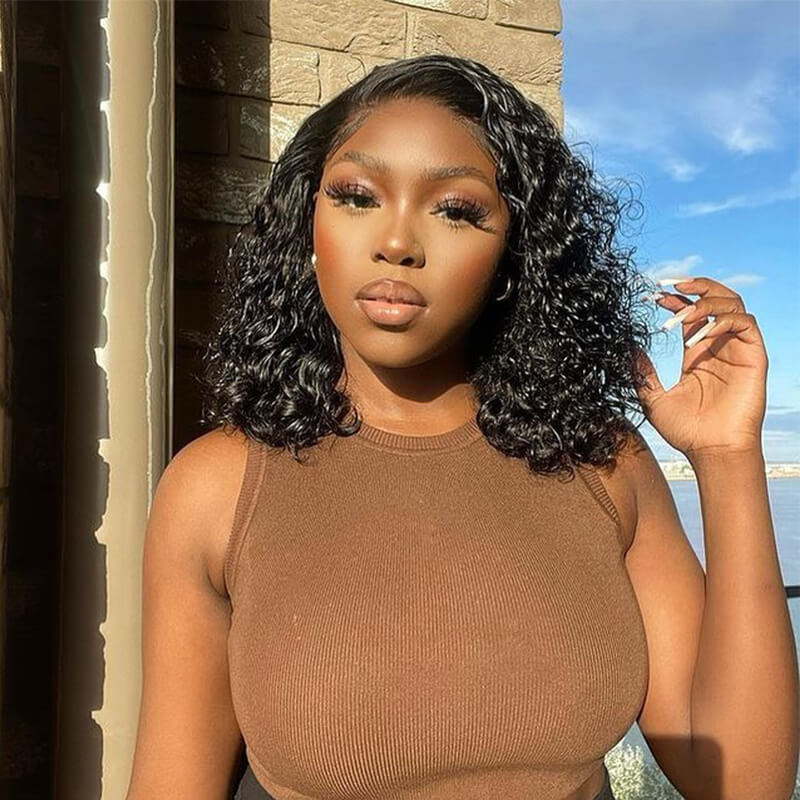 Short Cut 13*4 HD Transparent Lace Bob Wigs Water Wave Lace Front Wig - Image 4