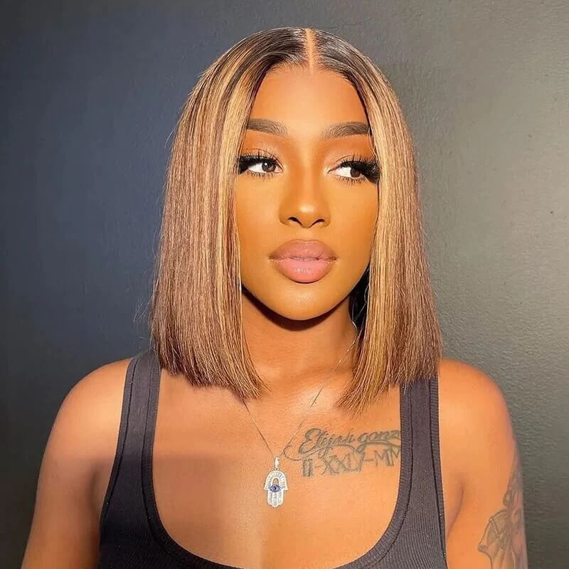 Straight Bob Wigs HD Transparent 4x4 Lace Closure Wig Highlight Ombre Color Pre Plucked with Baby Hair Special Offer - Image 4