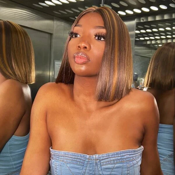 Straight Bob Wigs HD Transparent 4x4 Lace Closure Wig Highlight Ombre Color Pre Plucked with Baby Hair Special Offer - Image 6