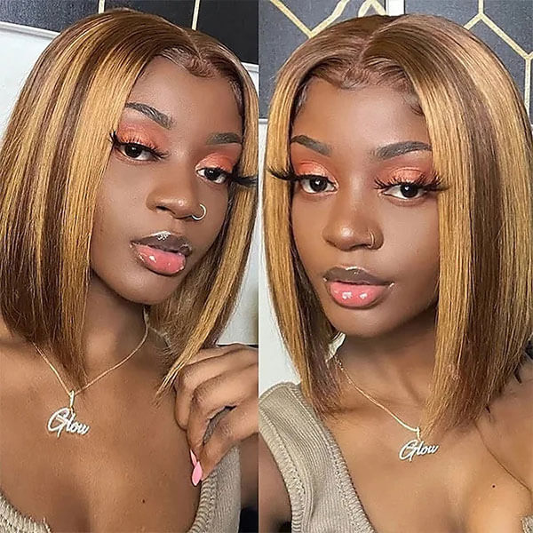 Straight Bob Wigs HD Transparent 4x4 Lace Closure Wig Highlight Ombre Color Pre Plucked with Baby Hair Special Offer - Image 7