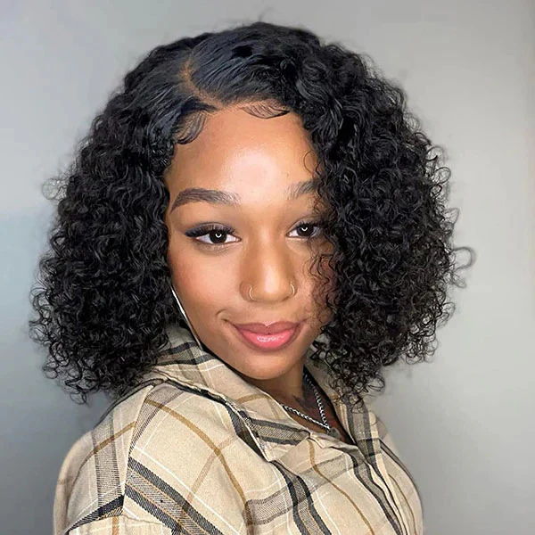 Side Part Curly Bob Wig NEW C Part HD Lace Front Human Hair Wigs Asymmetrical Bob Hairstyle - Image 4