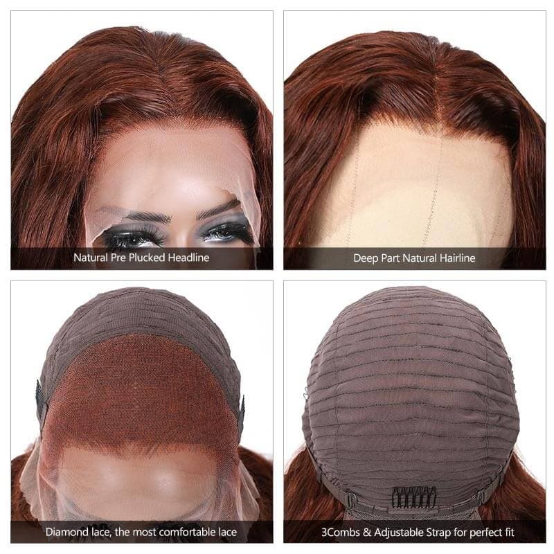 Kinky Straight #33 Reddish Brown Color 13x4 Lace Front Wig Glueless Lace wig - Image 3