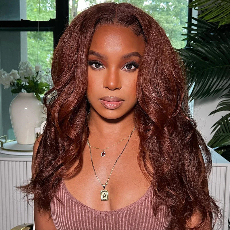 Kinky Straight #33 Reddish Brown Color 13x4 Lace Front Wig Glueless Lace wig - Image 4