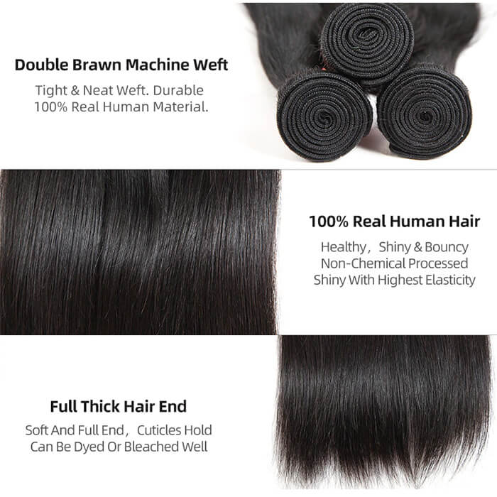 Straight Virgin Human Hair 3 Bundles 100% Unprocessed Virgin Human Hair Extension - Image 4