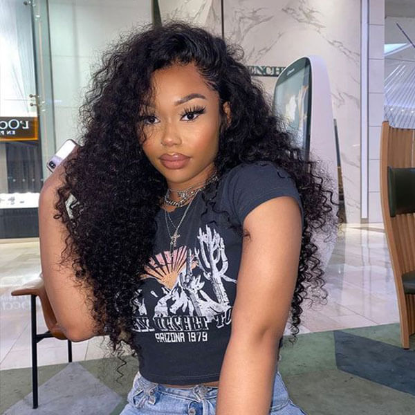 Subella 4x4 HD Transparent Lace Closure Human Hair Curly Wigs Pre Plucked Natural Black Color 180% Density - Image 4