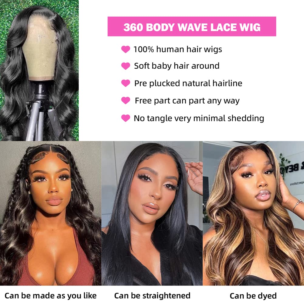 Subella Breathable 360 HD Transparent Lace Wig Pre Plucked Body Wave Human Hair Wig Natural Hairline - Image 3