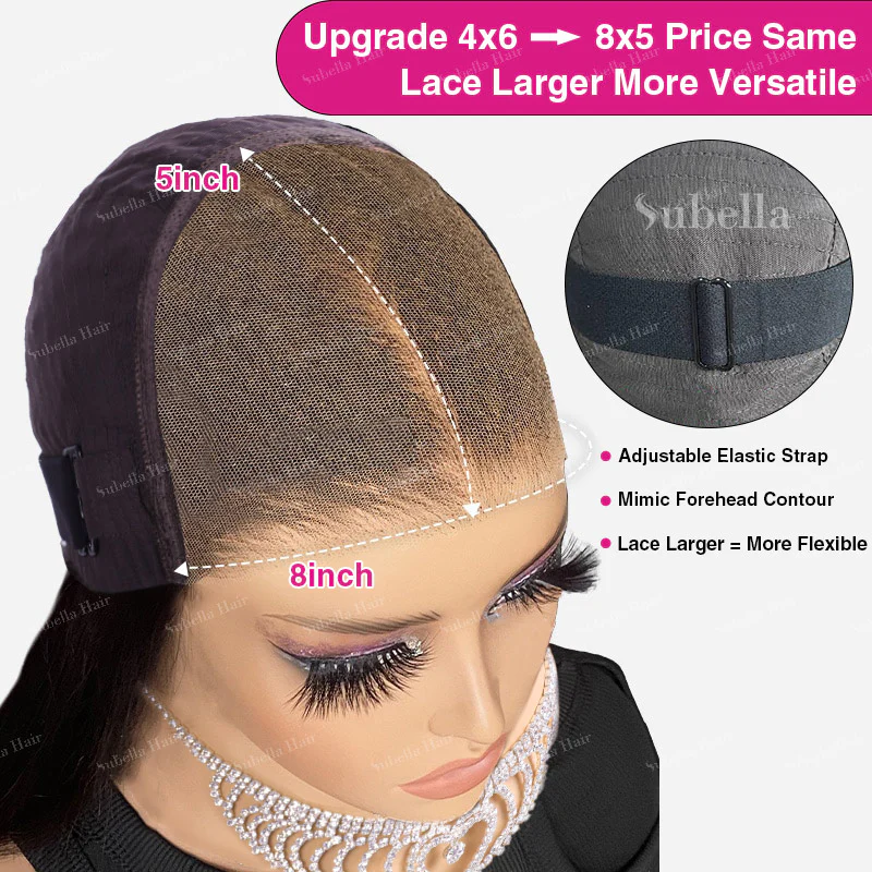 Subella Hair Ready and Go Glueless Wigs Pre Cut 8x5 HD Lace Body Wave Wig Undetectable Lace Closure Pre Bleached Knots Human Hair Wigs - Image 3