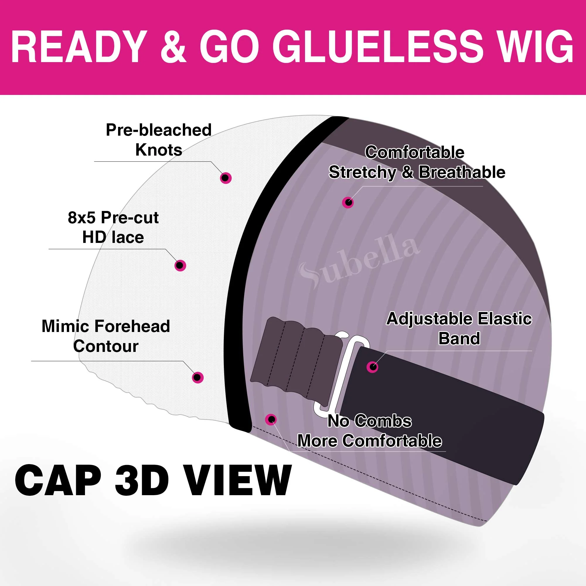 Subella Hair Ready and Go Glueless Wigs Pre Cut 8x5 HD Lace Body Wave Wig Undetectable Lace Closure Pre Bleached Knots Human Hair Wigs - Image 4