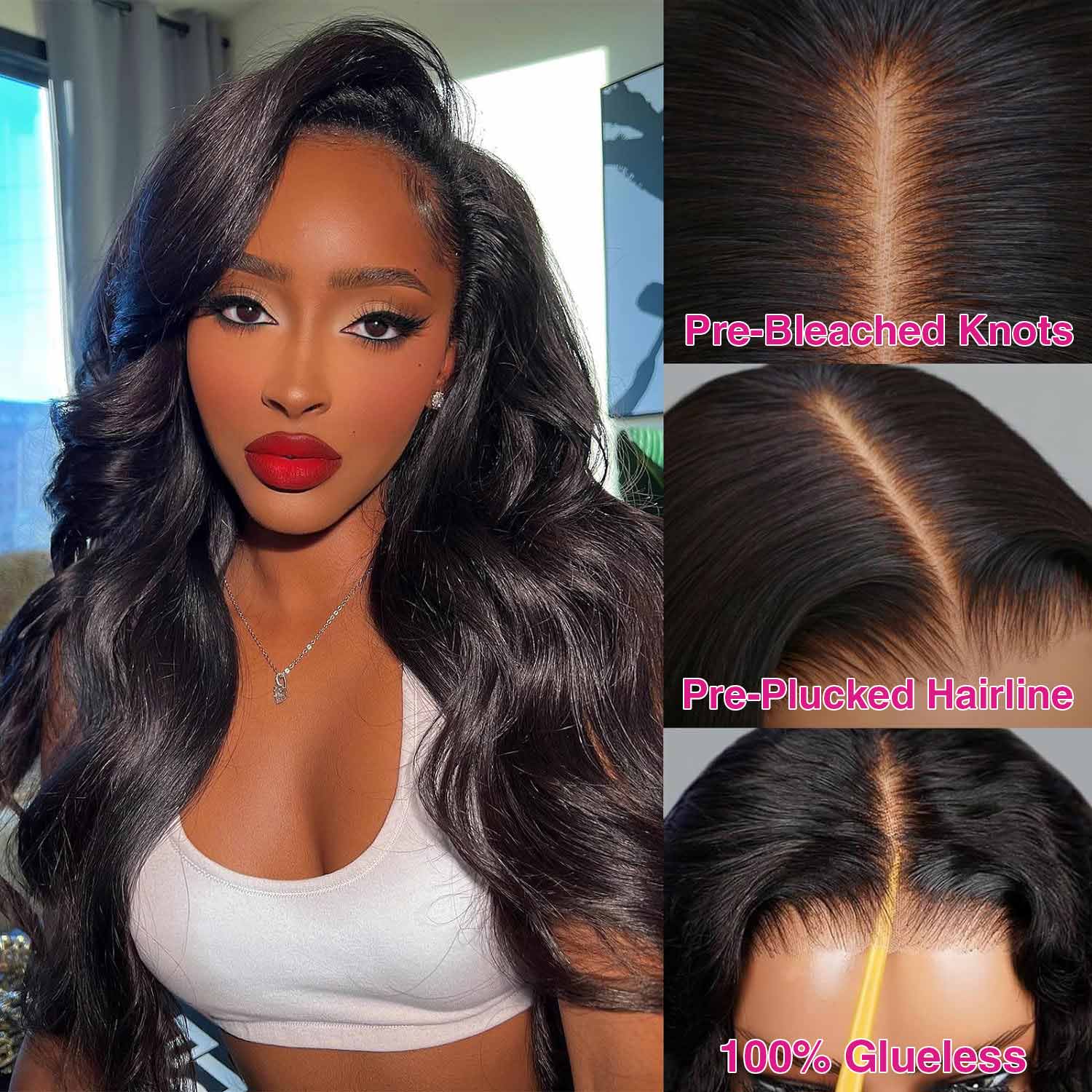 Subella Hair Ready and Go Glueless Wigs Pre Cut 8x5 HD Lace Body Wave Wig Undetectable Lace Closure Pre Bleached Knots Human Hair Wigs - Image 5