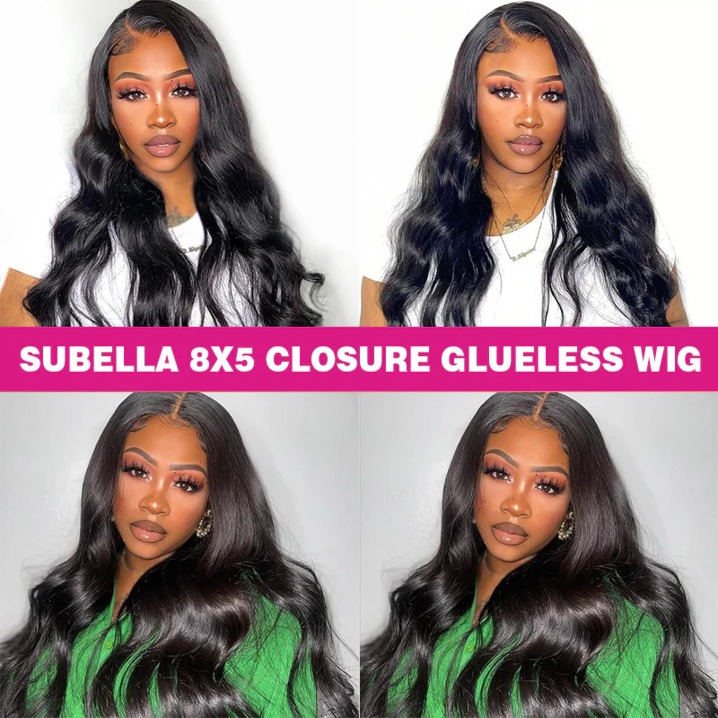 Subella Hair Ready and Go Glueless Wigs Pre Cut 8x5 HD Lace Body Wave Wig Undetectable Lace Closure Pre Bleached Knots Human Hair Wigs - Image 9