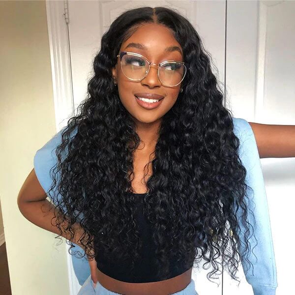 Water Wave HD Transparent 4x4 Lace Closure Wig Natural Black 180% Density Human Hair Wigs - Image 4