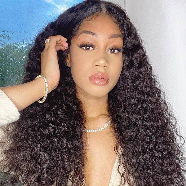 Water Wave HD Transparent 4x4 Lace Closure Wig Natural Black 180% Density Human Hair Wigs - Image 6