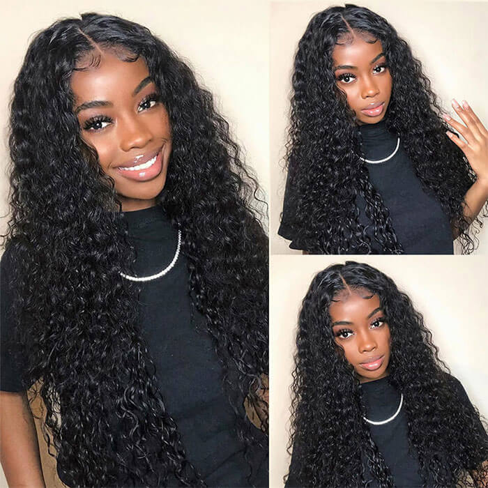 Water Wave HD Transparent 4x4 Lace Closure Wig Natural Black 180% Density Human Hair Wigs - Image 7