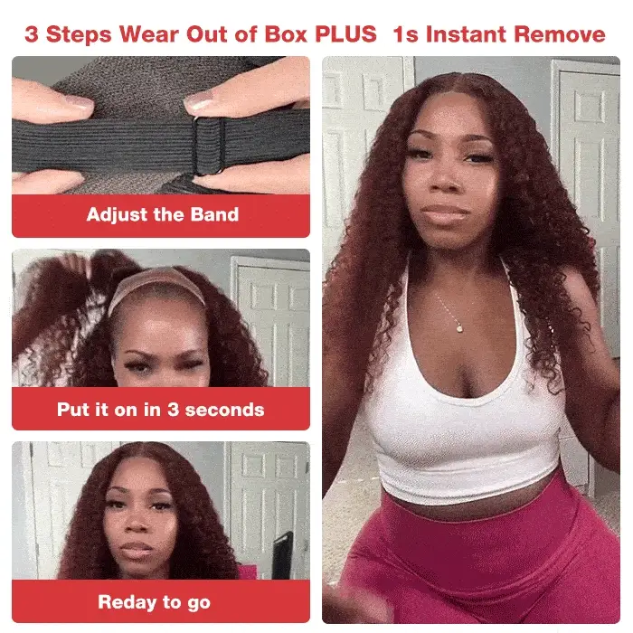Subella Hair| 8x5 HD Lace Put On And Go Glueless Wigs Reddish Brown Body Wave & Water Wave Pre-Cut Lace - Image 4