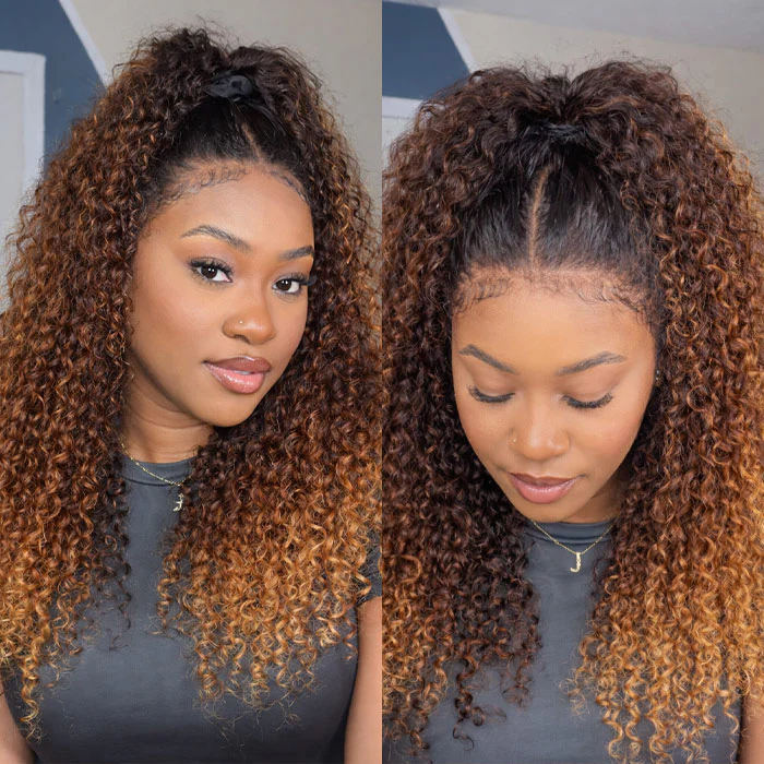 Wear & Go Glueless Wig Curly Human Hair 4C Edges Black Brown Blonde Ombre Kinky Hairline - Image 3