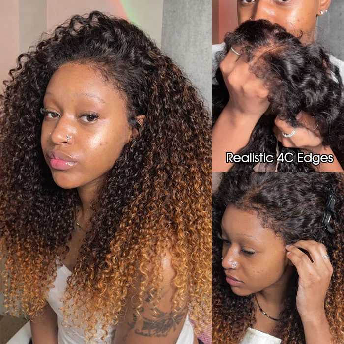 Wear & Go Glueless Wig Curly Human Hair 4C Edges Black Brown Blonde Ombre Kinky Hairline - Image 4