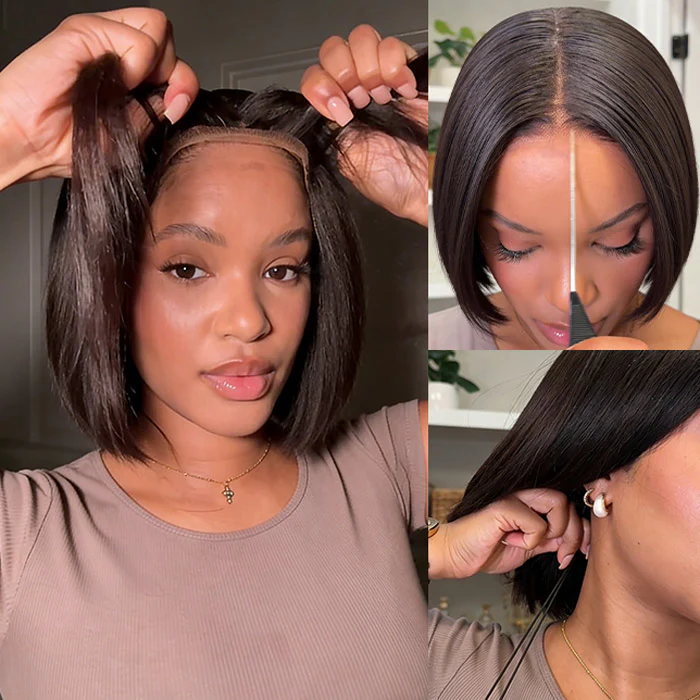 Yaki Straight Bob Wig 8x5 Pre Cut Pre Bleached Pre Plucked Human Hair Lace Wig 220% Density Special Offer - Image 4